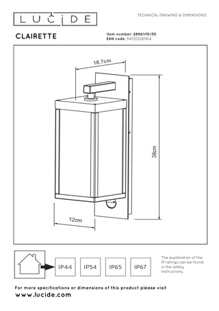 CLAIRETTE - Applique murale Intérieur/Extérieur - LED - 1x13W 3000K - IP54 - Détecteur de mouvement et jour/nuit - Anthracite