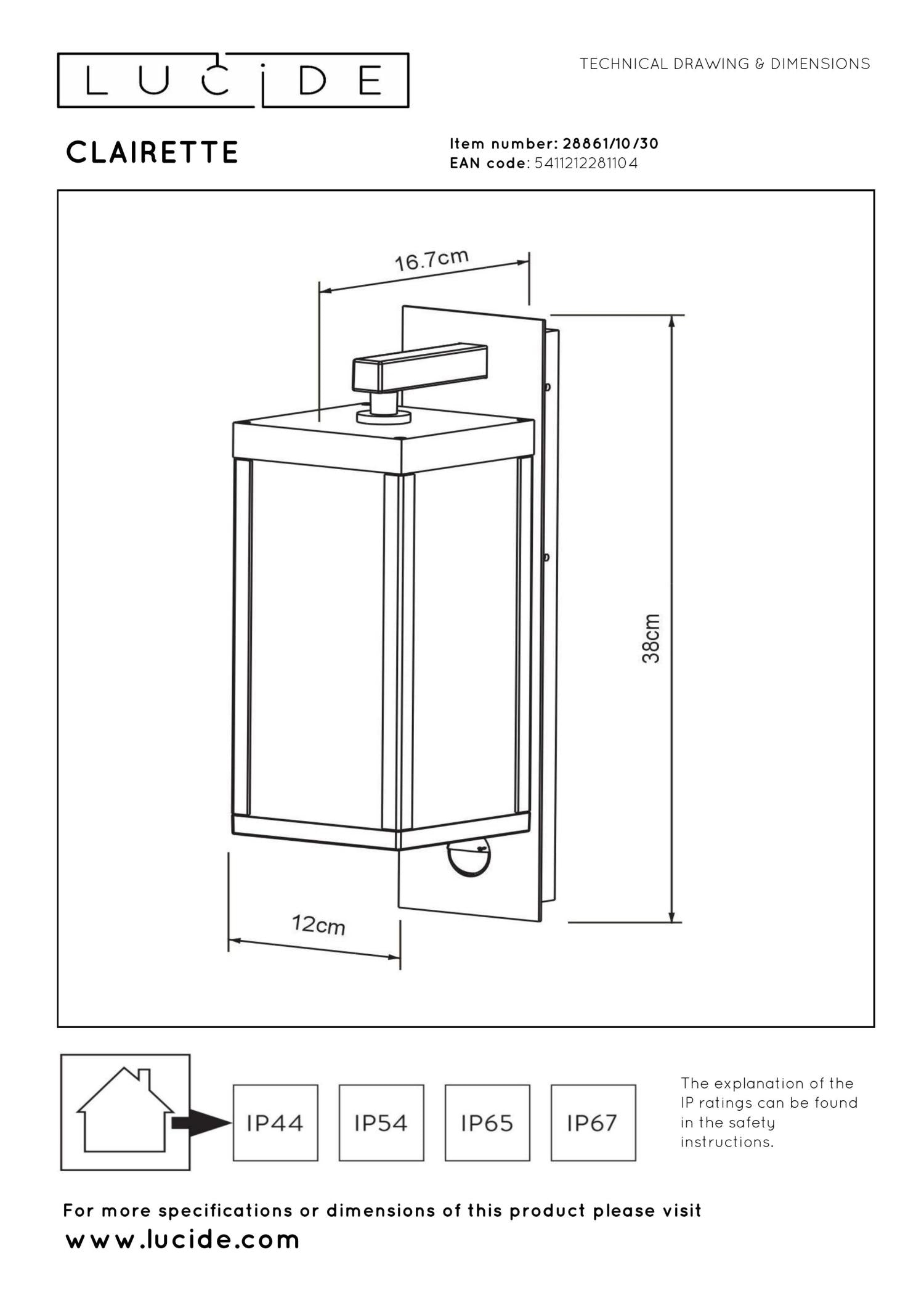 CLAIRETTE - Applique murale Intérieur/Extérieur - LED - 1x13W 3000K - IP54 - Détecteur de mouvement et jour/nuit - Anthracite