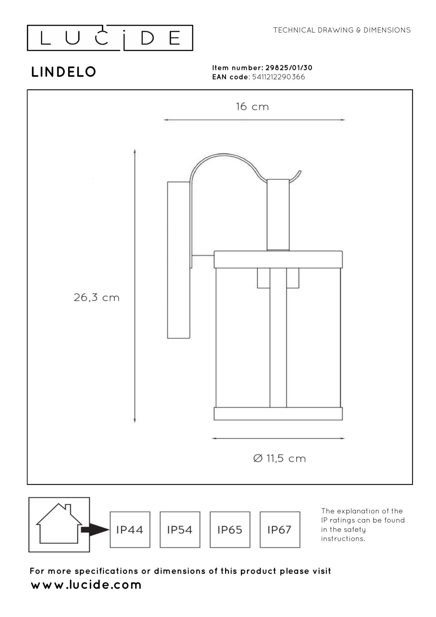 LINDELO - Wandlamp Binnen/Buiten - 1xE27 - IP23 - Zwart