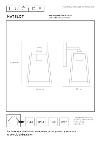 MATSLOT - Wandlamp Binnen/Buiten - 1xE27 - IP23 - Zwart