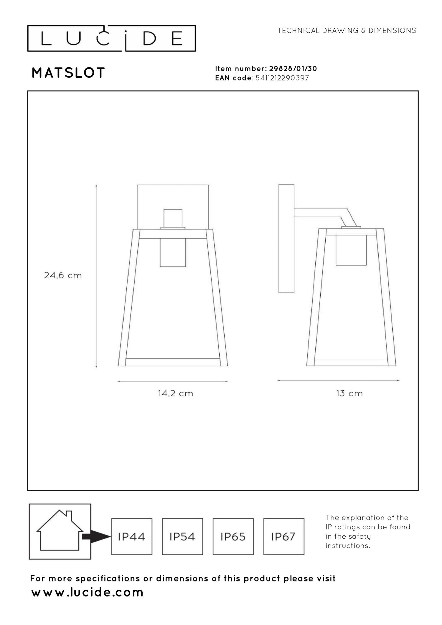 MATSLOT - Wandlamp Binnen/Buiten - 1xE27 - IP23 - Zwart