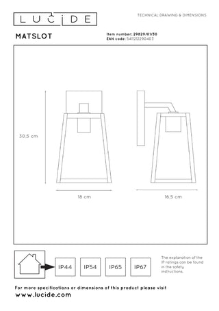 MATSLOT - Applique murale Intérieur/Extérieur - 1xE27 - IP23 - Noir
