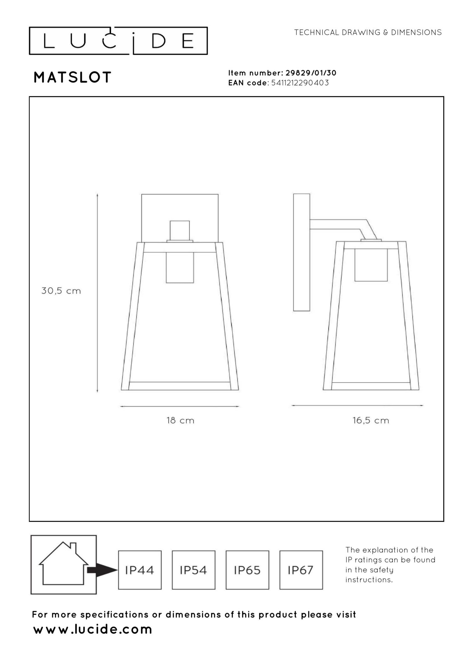 MATSLOT - Applique murale Intérieur/Extérieur - 1xE27 - IP23 - Noir