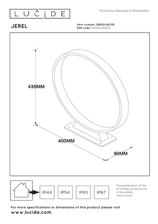 JEREL - Lampe socle - Ø 40 cm - LED - 1x5W 3000K - IP54 - Noir