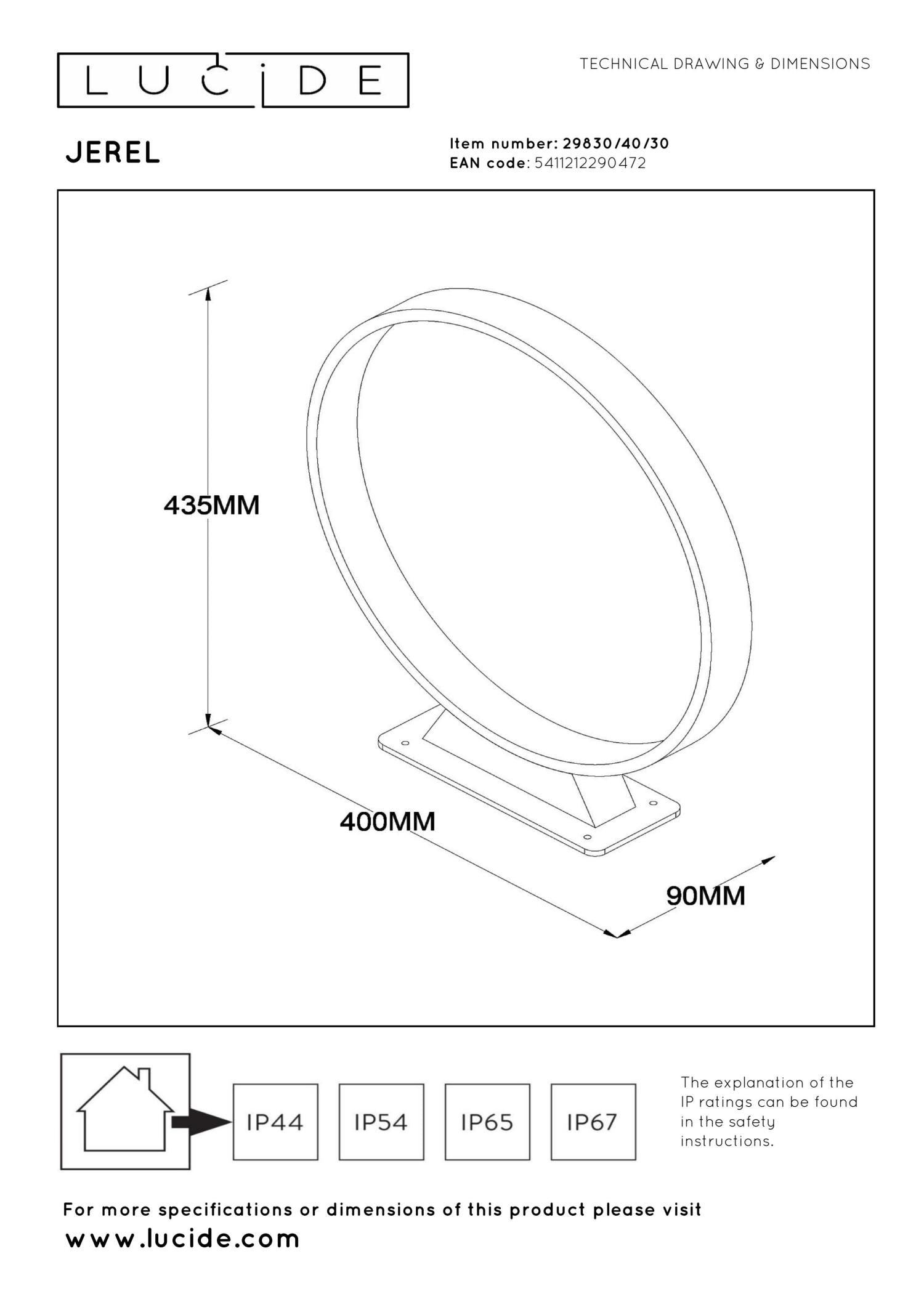 JEREL - Lampe socle - Ø 40 cm - LED - 1x5W 3000K - IP54 - Noir