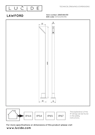 LAWFORD - Sokkellamp - LED - 1x6W 3000K - IP54 - Zwart