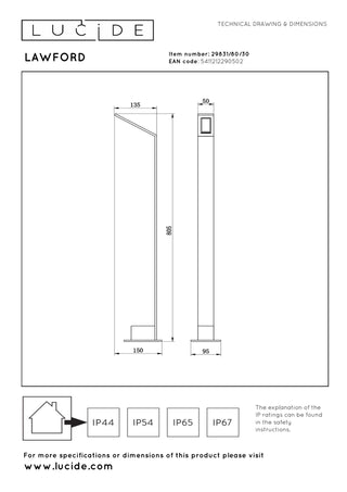 LAWFORD - Sokkellamp - LED - 1x6W 3000K - IP54 - Zwart