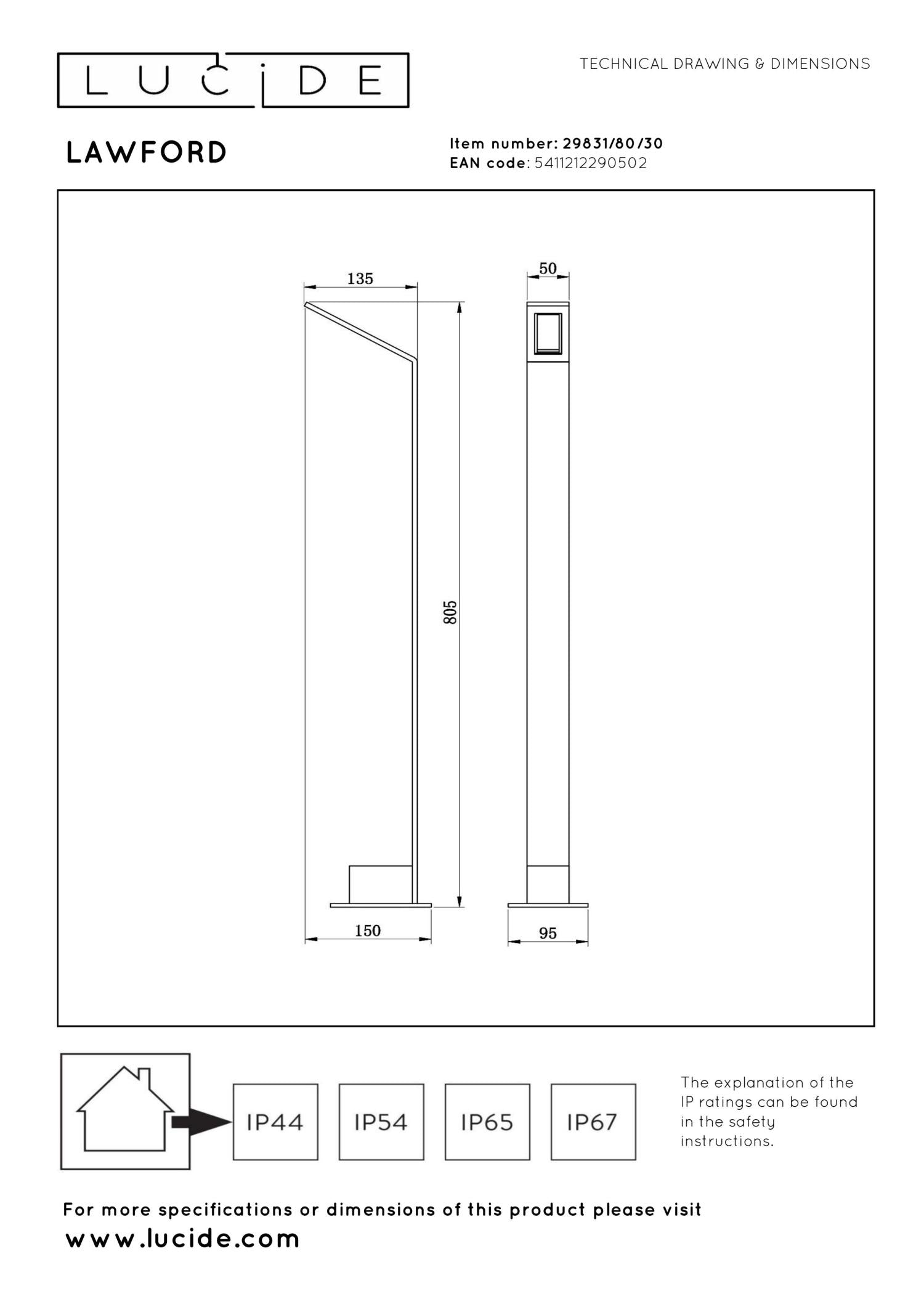 LAWFORD - Sokkellamp - LED - 1x6W 3000K - IP54 - Zwart