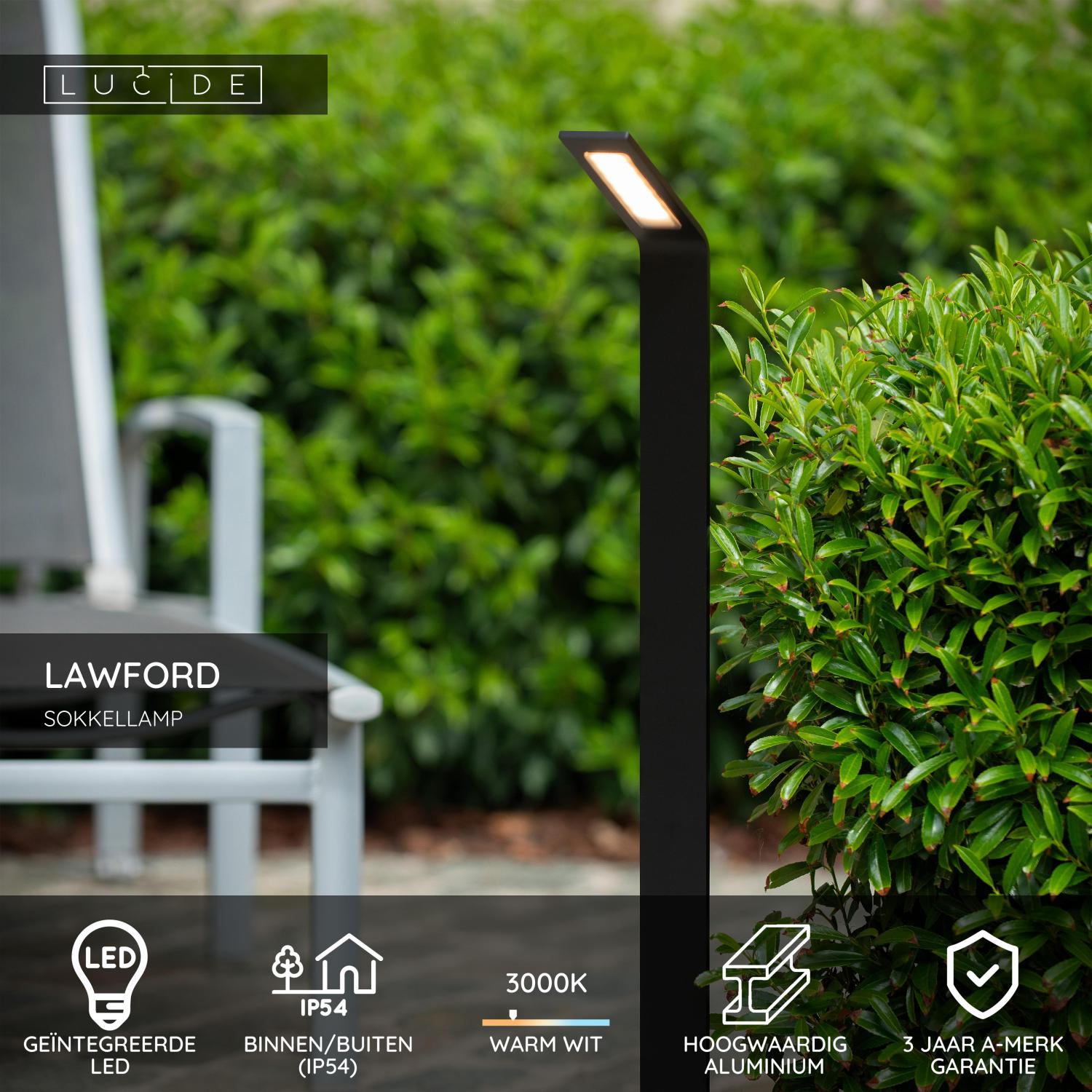 LAWFORD - Lampe socle - LED - 1x6W 3000K - IP54 - Noir