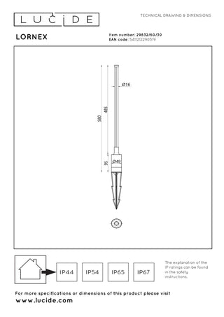 LORNEX - Tuinspot - LED - 1x6W 3000K - IP54 - Zwart