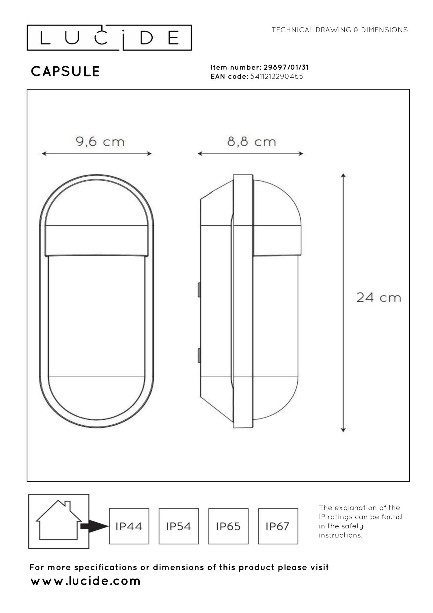 CAPSULE - Wandlamp Binnen/Buiten - 1xE27 - IP54 - Wit