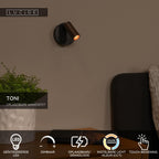 TONI - Rechargeable wall spot / wall light - Battery - Ø 8.1 cm - LED Dimmable - CCT - 1x2W 2700K/4000K - Motion sensor (can be switched off) - Magnetic - Iron grey