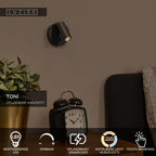 TONI - Spot mural / Applique murale rechargeable - Batterie/Pile - Ø 8,1 cm - LED Var. - CCT - 1x2W 2700K/4000K - Détecteur de mouvement (désactivable) - Magnétique - Café