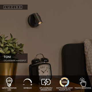 TONI - Spot mural / Applique murale rechargeable - Batterie/Pile - Ø 8,1 cm - LED Var. - CCT - 1x2W 2700K/4000K - Détecteur de mouvement (désactivable) - Magnétique - Café