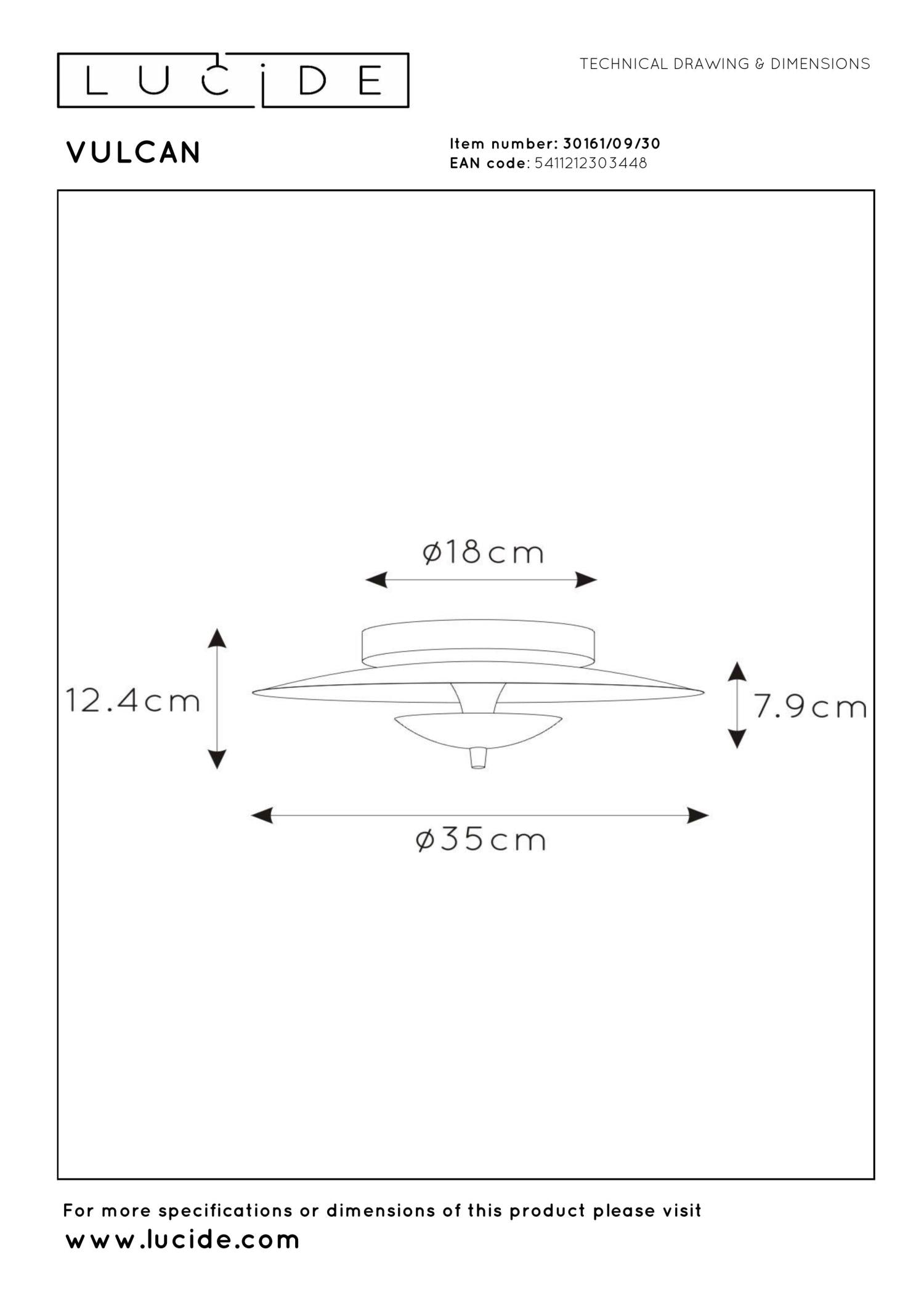VULCAN - Plafonnière - Ø 35 cm - LED Dimb. - 1x9W 3000K - Zwart
