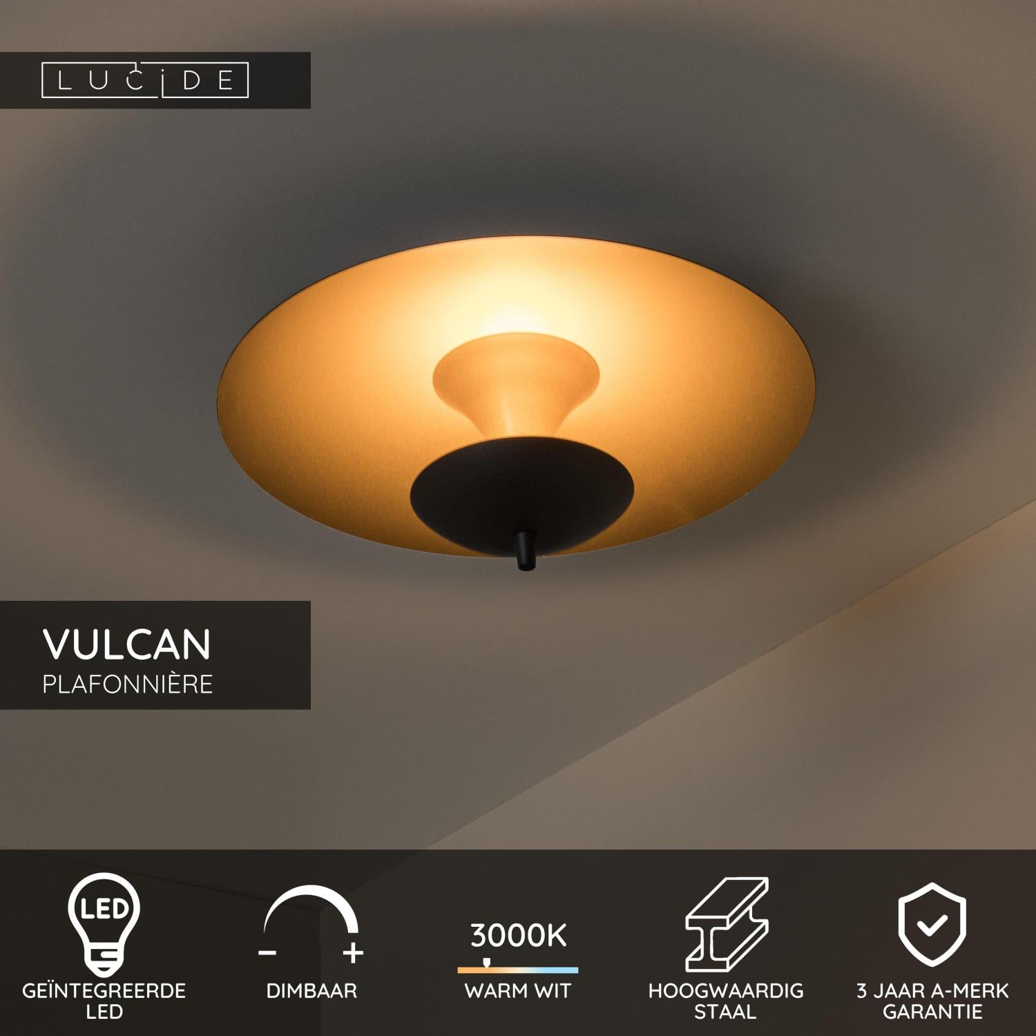VULCAN - Plafonnière - Ø 35 cm - LED Dimb. - 1x9W 3000K - Zwart