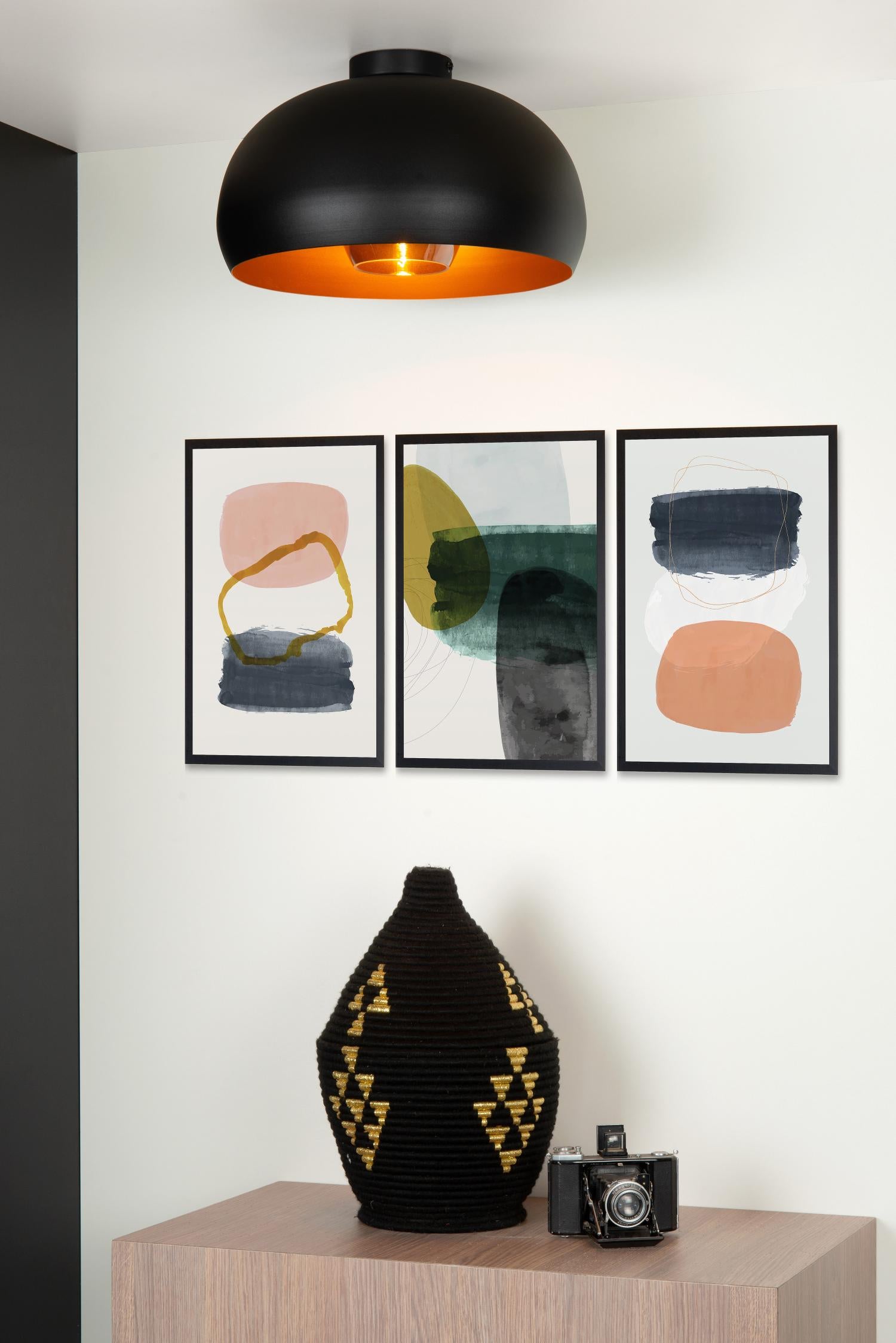 SHARAN - Plafonnière - Ø 38 cm - 1xE27 - Zwart