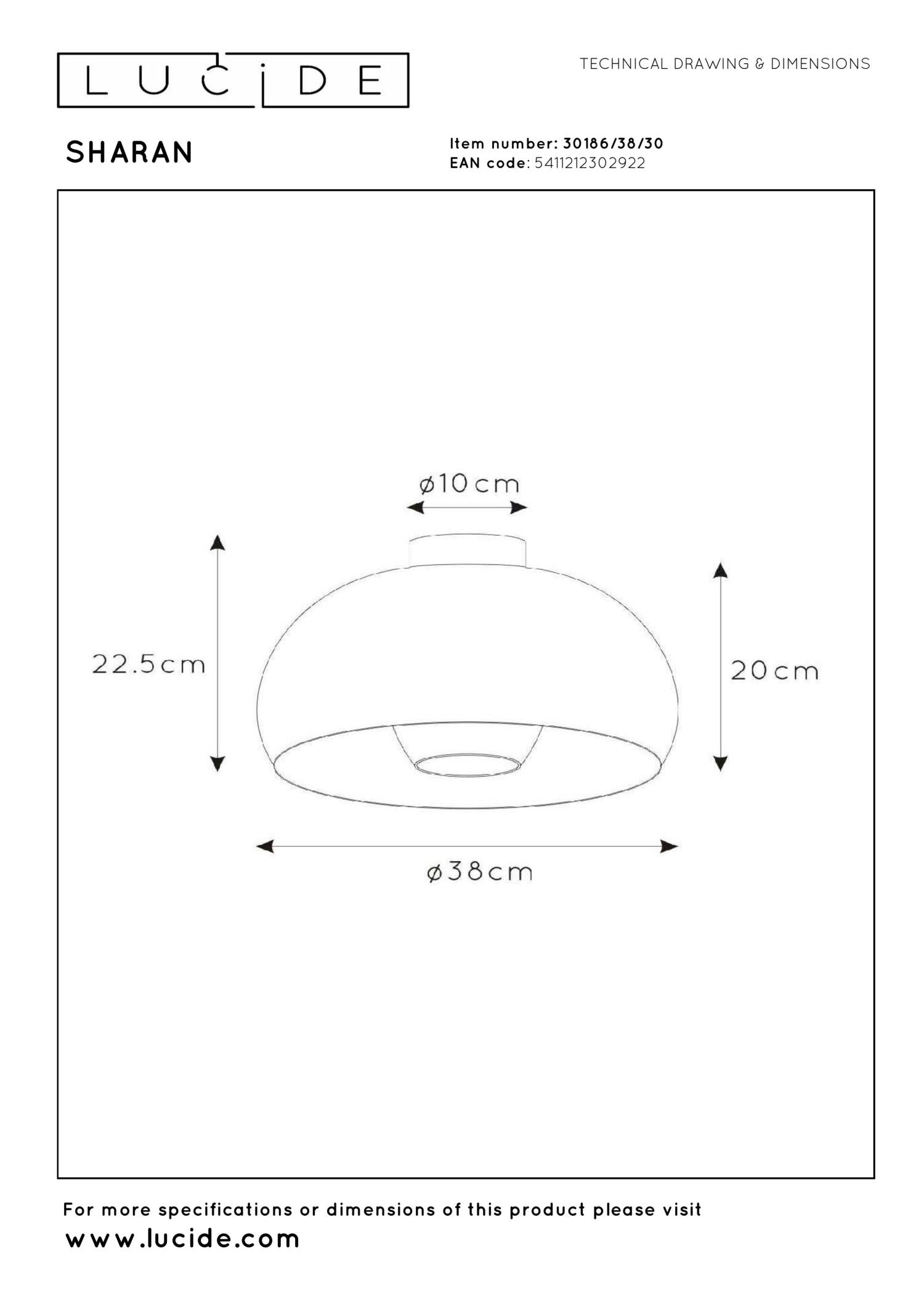 SHARAN - Plafonnière - Ø 38 cm - 1xE27 - Zwart