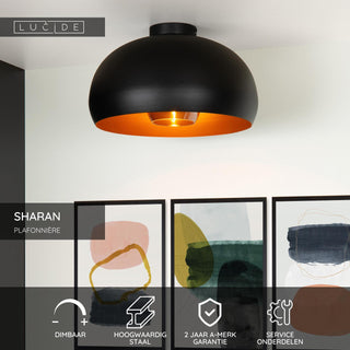 SHARAN - Plafonnière - Ø 38 cm - 1xE27 - Zwart