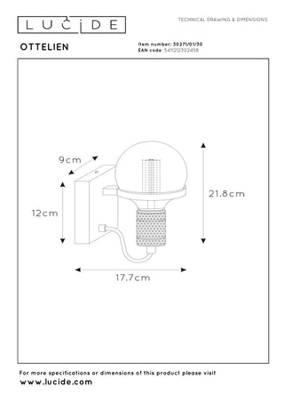 OTTELIEN - Applique murale - Ø 17,7 cm - 1xE27 - Noir