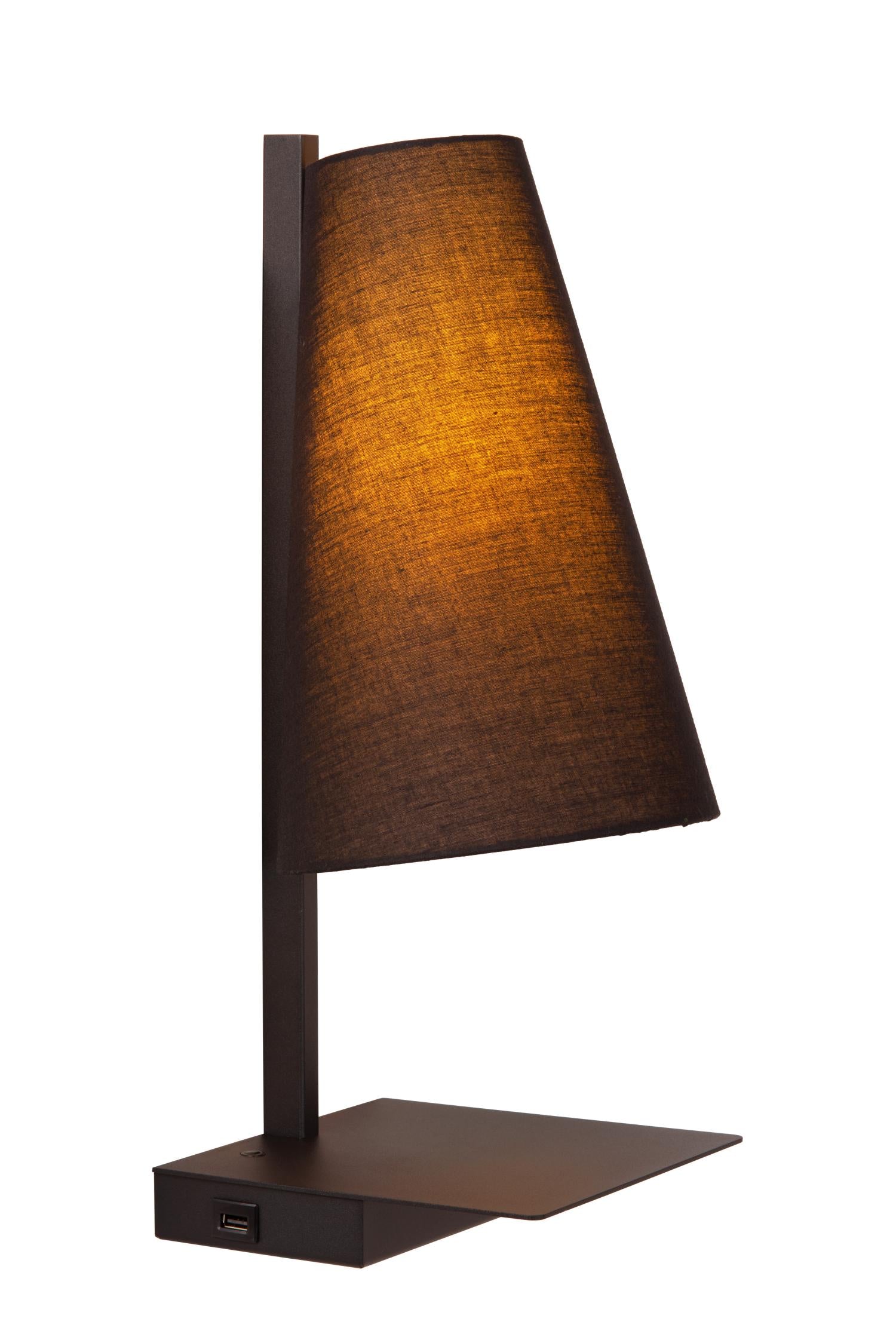 GREGORY - Bedlamp / Wandlamp - 1xE27 - Met USB oplaadpunt - Zwart