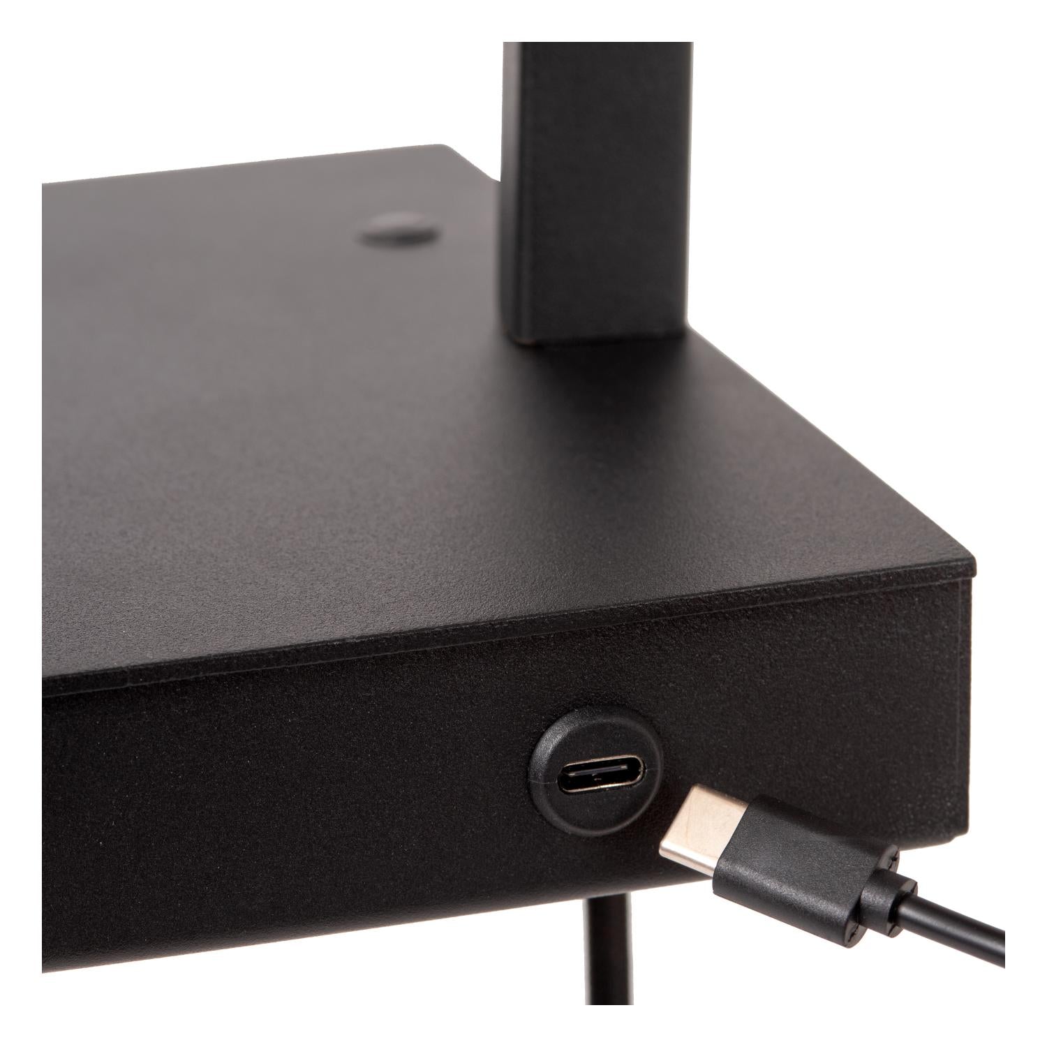 GREGORY - Bedlamp / Wandlamp - 1xE27 - Met USB oplaadpunt - Zwart