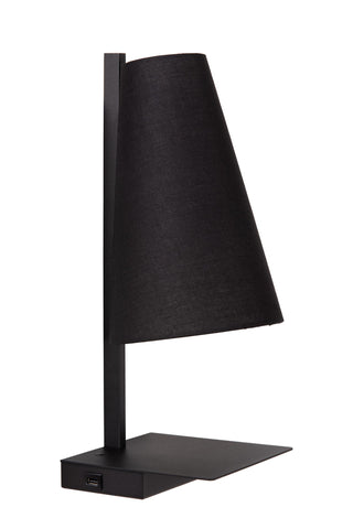 GREGORY - Bedlamp / Wandlamp - 1xE27 - Met USB oplaadpunt - Zwart