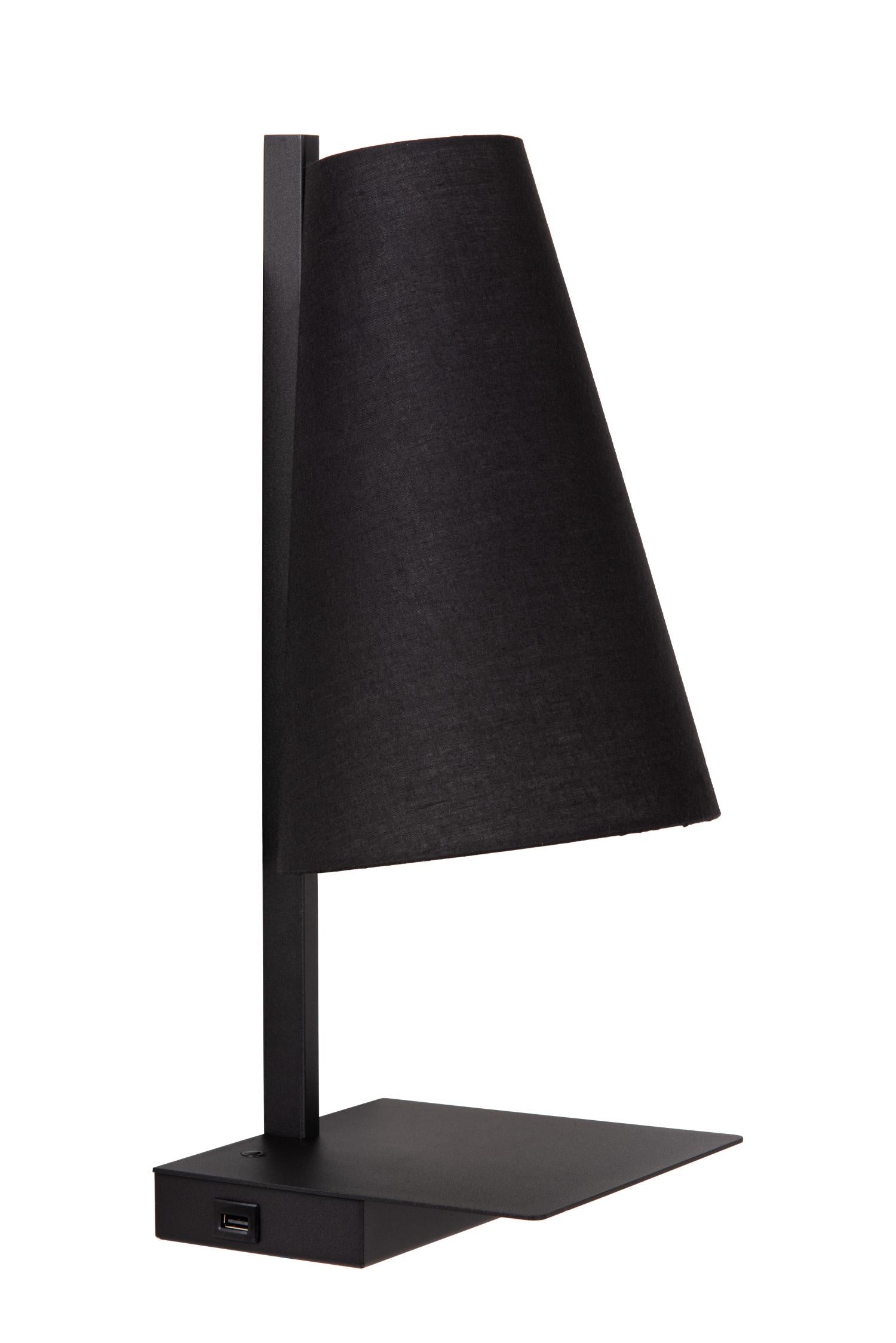 GREGORY - Bedlamp / Wandlamp - 1xE27 - Met USB oplaadpunt - Zwart