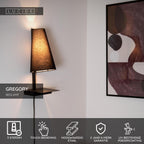 GREGORY - Bedlamp / Wandlamp - 1xE27 - Met USB oplaadpunt - Zwart