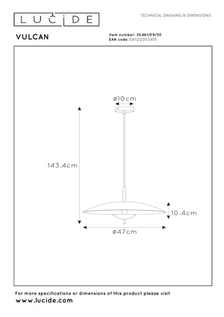 VULCAN - Hanglamp - Ø 47 cm - LED Dimb. - 1x9W 3000K - Zwart