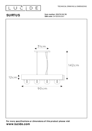 SURTUS - Pendant light - 4xE27 - Black
