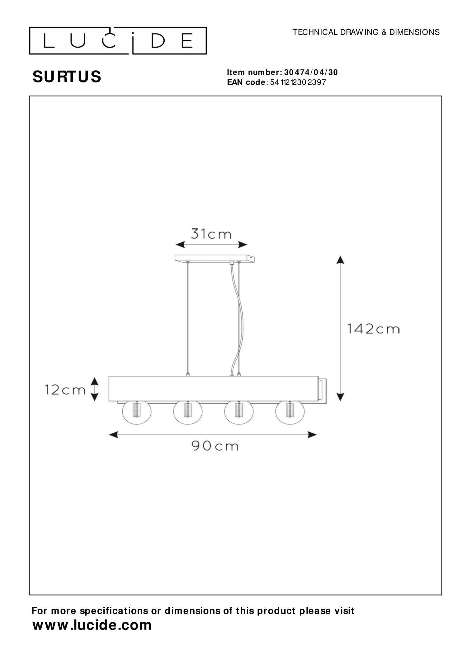 SURTUS - Pendant light - 4xE27 - Black