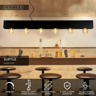 SURTUS - Hanglamp - 6xE27 - Zwart