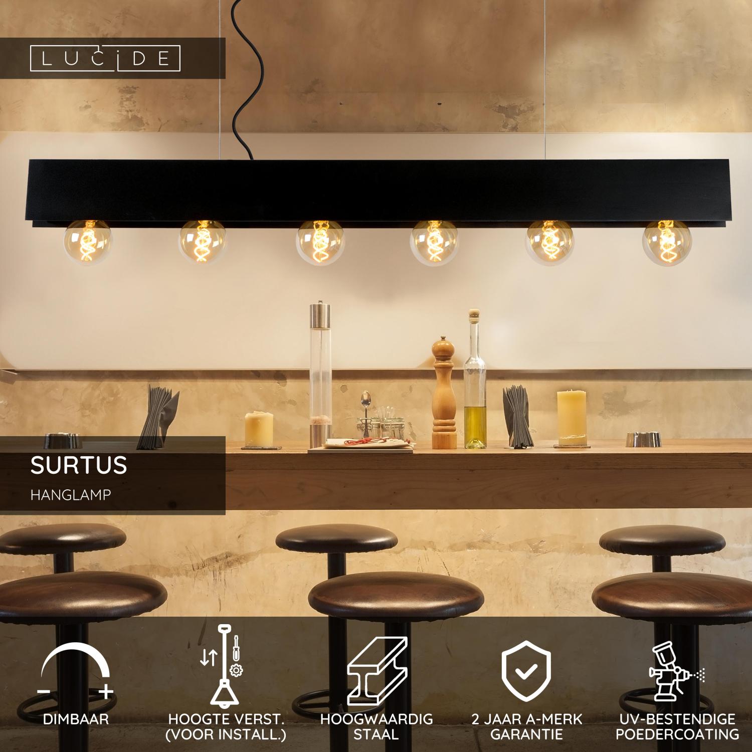 SURTUS - Hanglamp - 6xE27 - Zwart