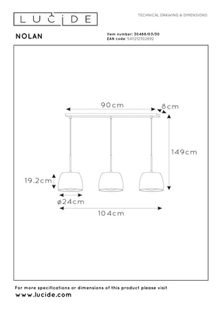 NOLAN - Hanglamp - 3xE27 - Zwart