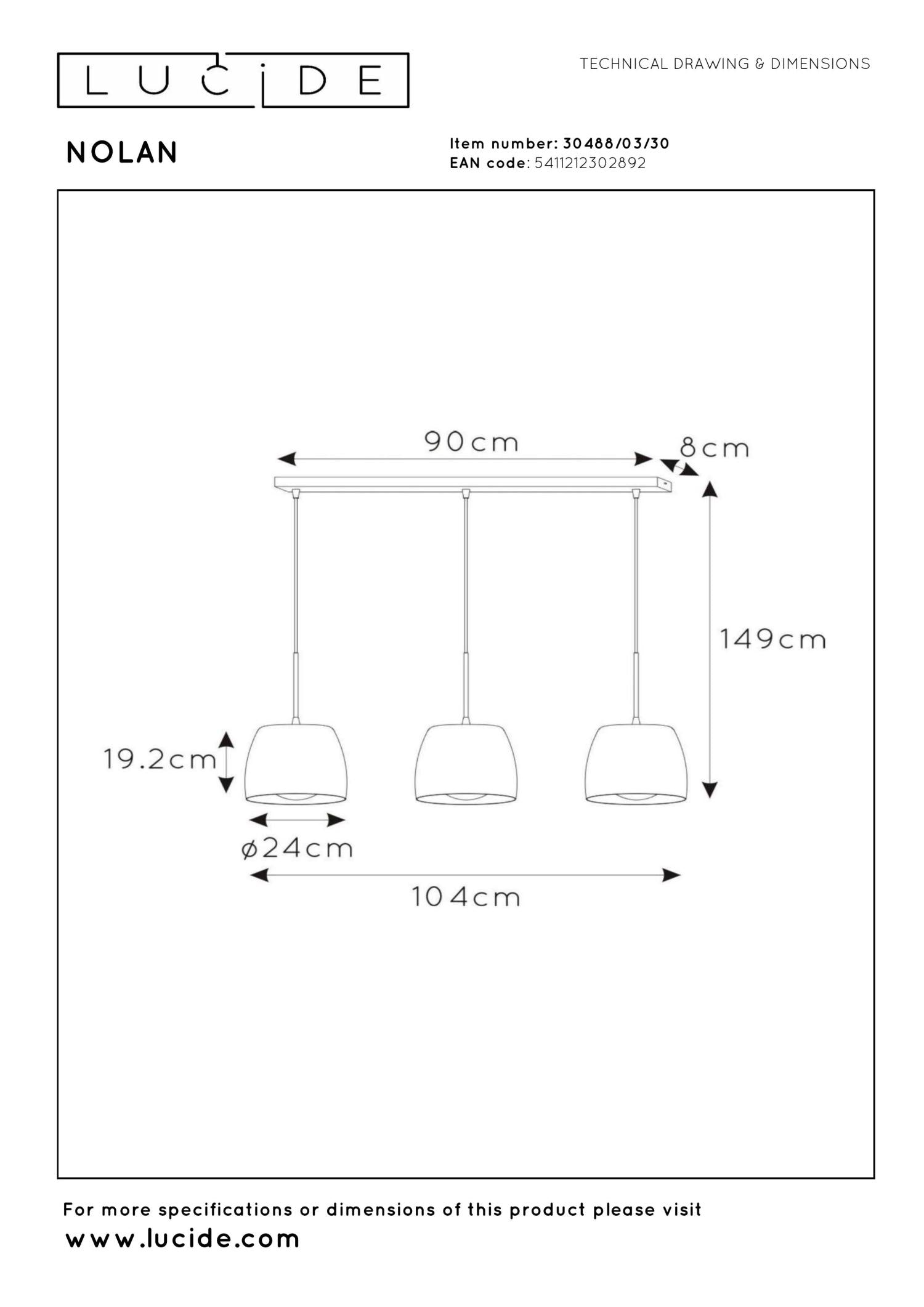 NOLAN - Hanglamp - 3xE27 - Zwart