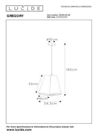 GREGORY - Hanglamp - Ø 34,3 cm - 3xE27 - Zwart