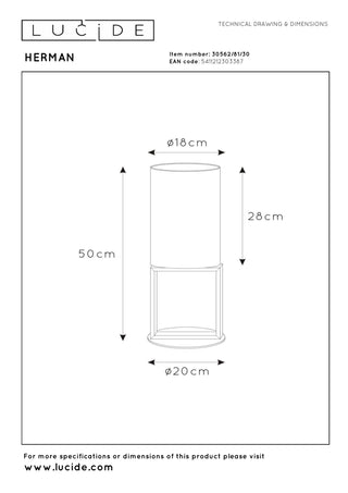 HERMAN - Lampe de table - Ø 20 cm - 1xE27 - Noir