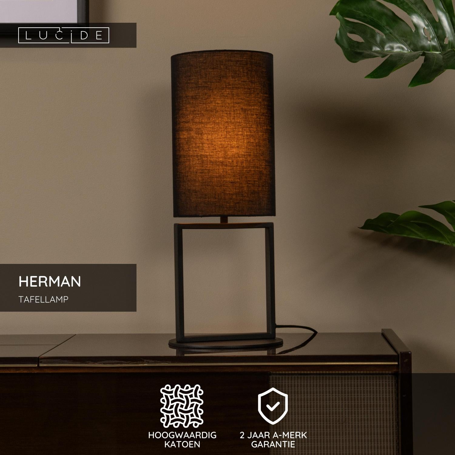 HERMAN - Lampe de table - Ø 20 cm - 1xE27 - Noir