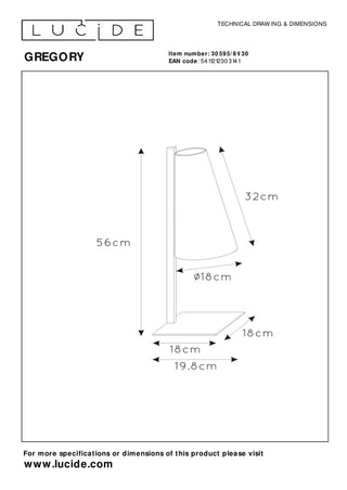 GREGORY - Tafellamp - 1xE27 - Zwart