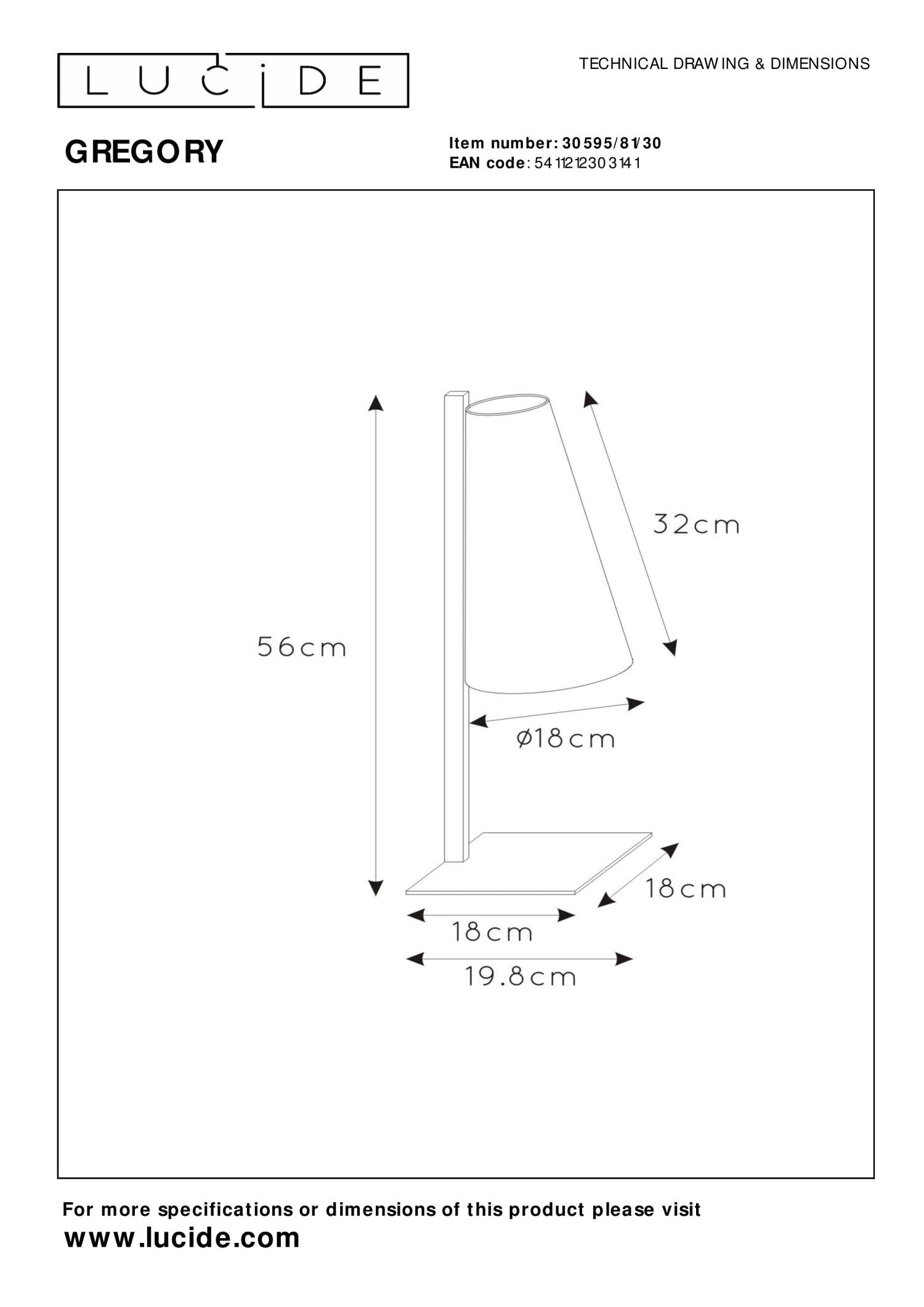 GREGORY - Tafellamp - 1xE27 - Zwart