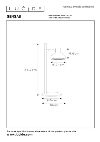 SENSAS - Lampe de bureau - Ø 18 cm - 1xGU10 (ES111) - Blanc