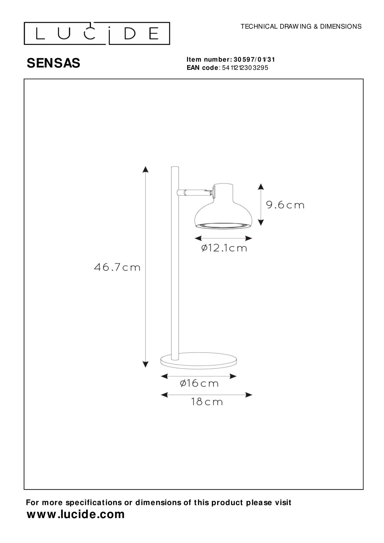 SENSAS - Lampe de bureau - Ø 18 cm - 1xGU10 (ES111) - Blanc