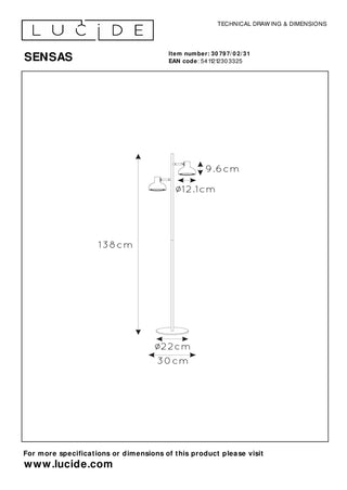 SENSAS - Vloerlamp - 2xGU10 (ES111) - Wit