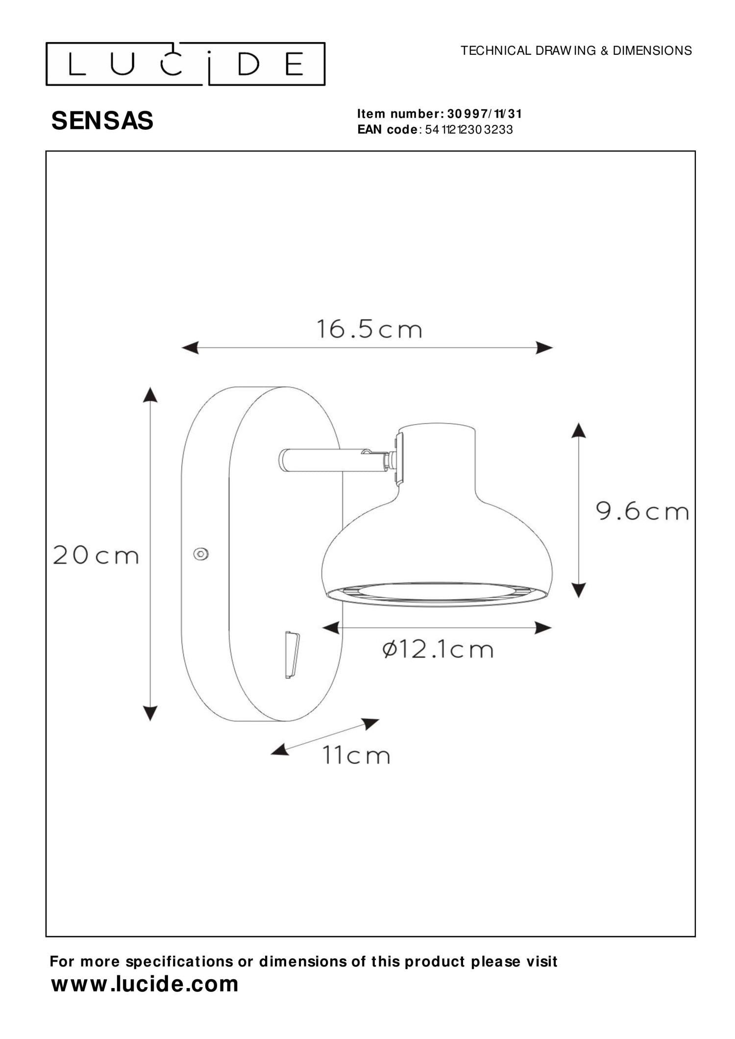 SENSAS - Lampe de chevet / Applique murale - 1xGU10 (ES111) - Blanc