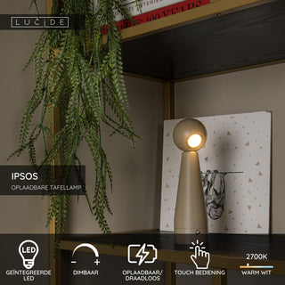 IPSOS - Lampe de table rechargeable - Batterie/Pile - LED Var. - 1x3W 2700K - Taupe