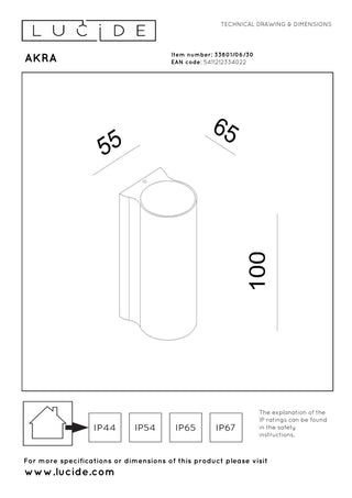 AKRA - Wandlamp Binnen/Buiten - LED - 1x6W 2700K - IP54 - Zwart