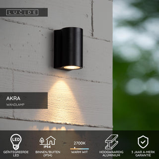 AKRA - Wandlamp Binnen/Buiten - LED - 1x6W 2700K - IP54 - Zwart