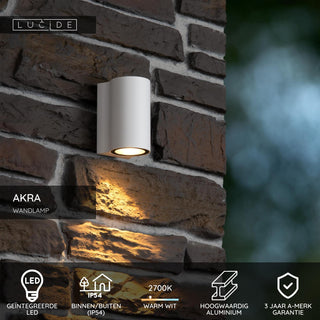 AKRA - Wandlamp Binnen/Buiten - LED - 1x6W 2700K - IP54 - Wit