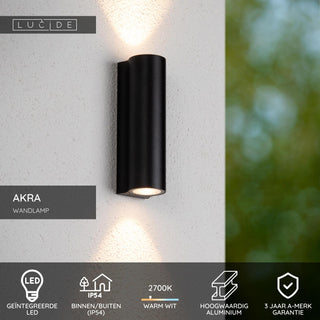 AKRA - Applique murale Intérieur/Extérieur - LED - 2x6,5W 2700K - IP54 - Noir